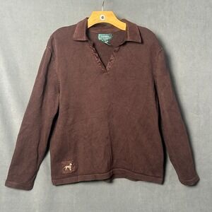 Lauren Ralph Lauren Womens Petite Large PL Brown Hunting Dog Suede Elbow Sweater